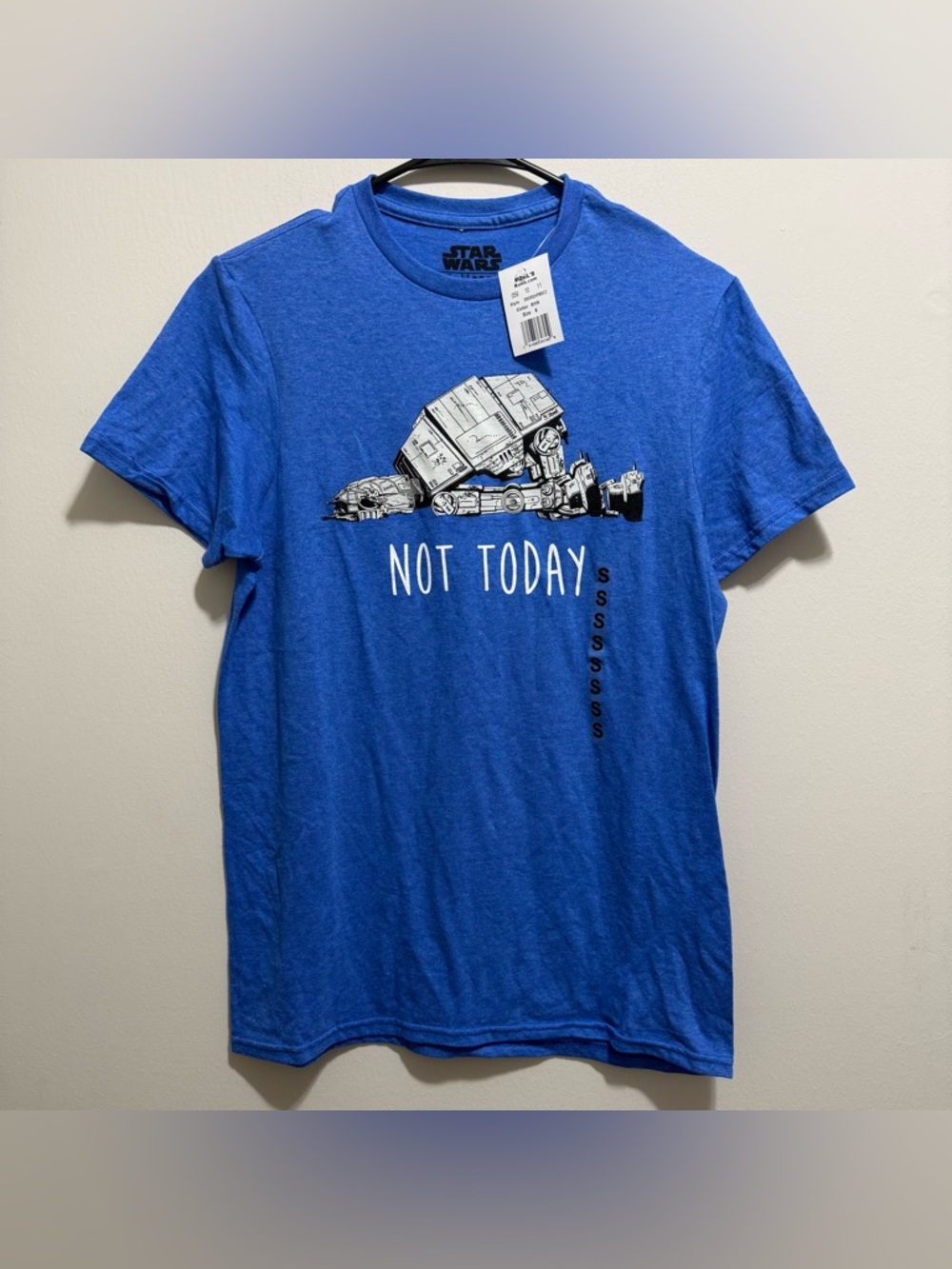 Star Wars Blue Graphic T-Shirt Not Today AT-AT Walker Funny Sci-Fi Tee Small NWT